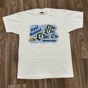 VTG Michigan State Spartans Shirt Men’s L White Cool School 80s Screen Stars USA